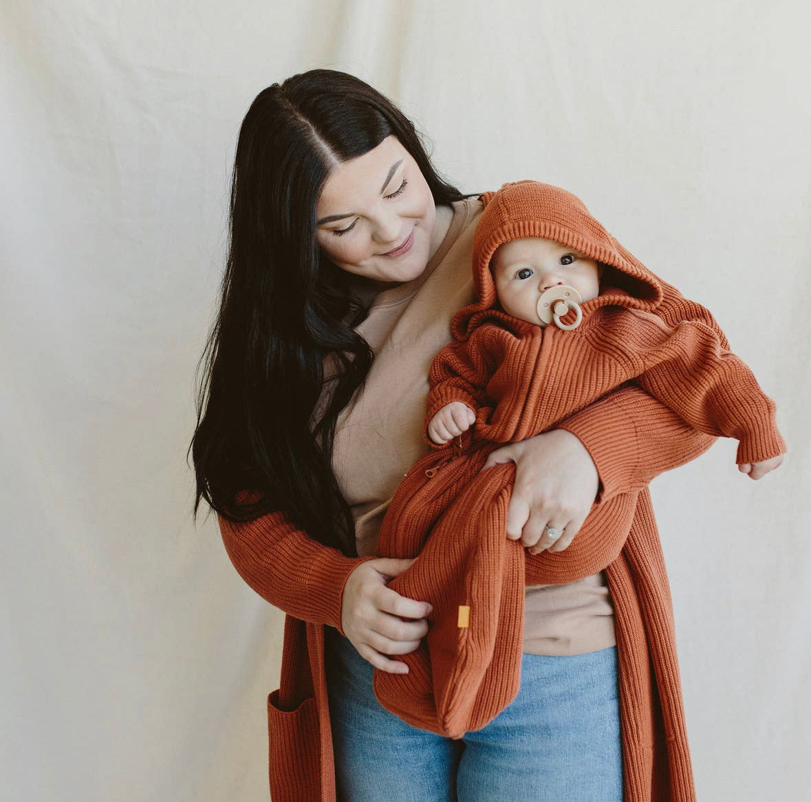 Cotton Knit Baby Wearable Blanket- Clay
