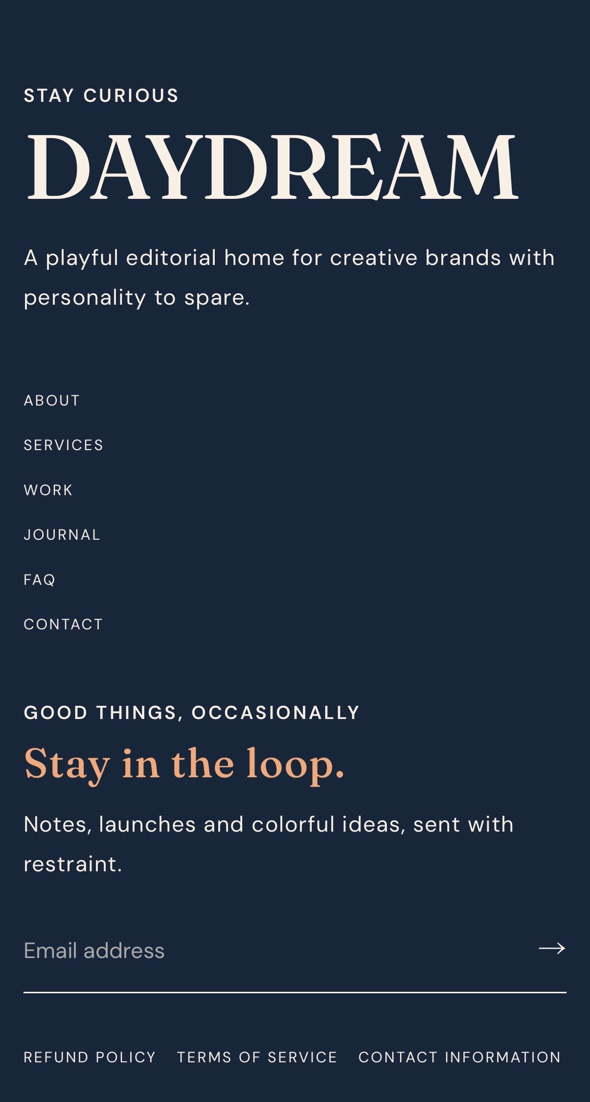 Daydream Shopify theme mobile footer and newsletter section