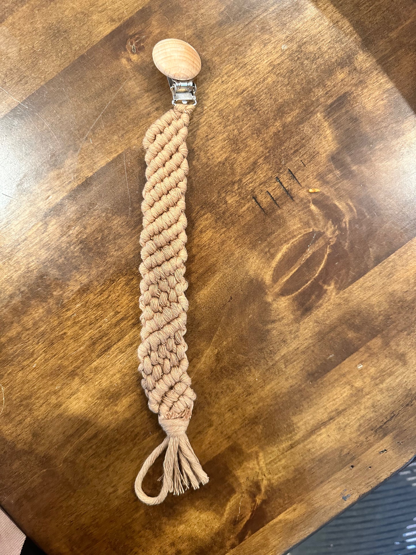 Caramel Macrame Pacifier Clip