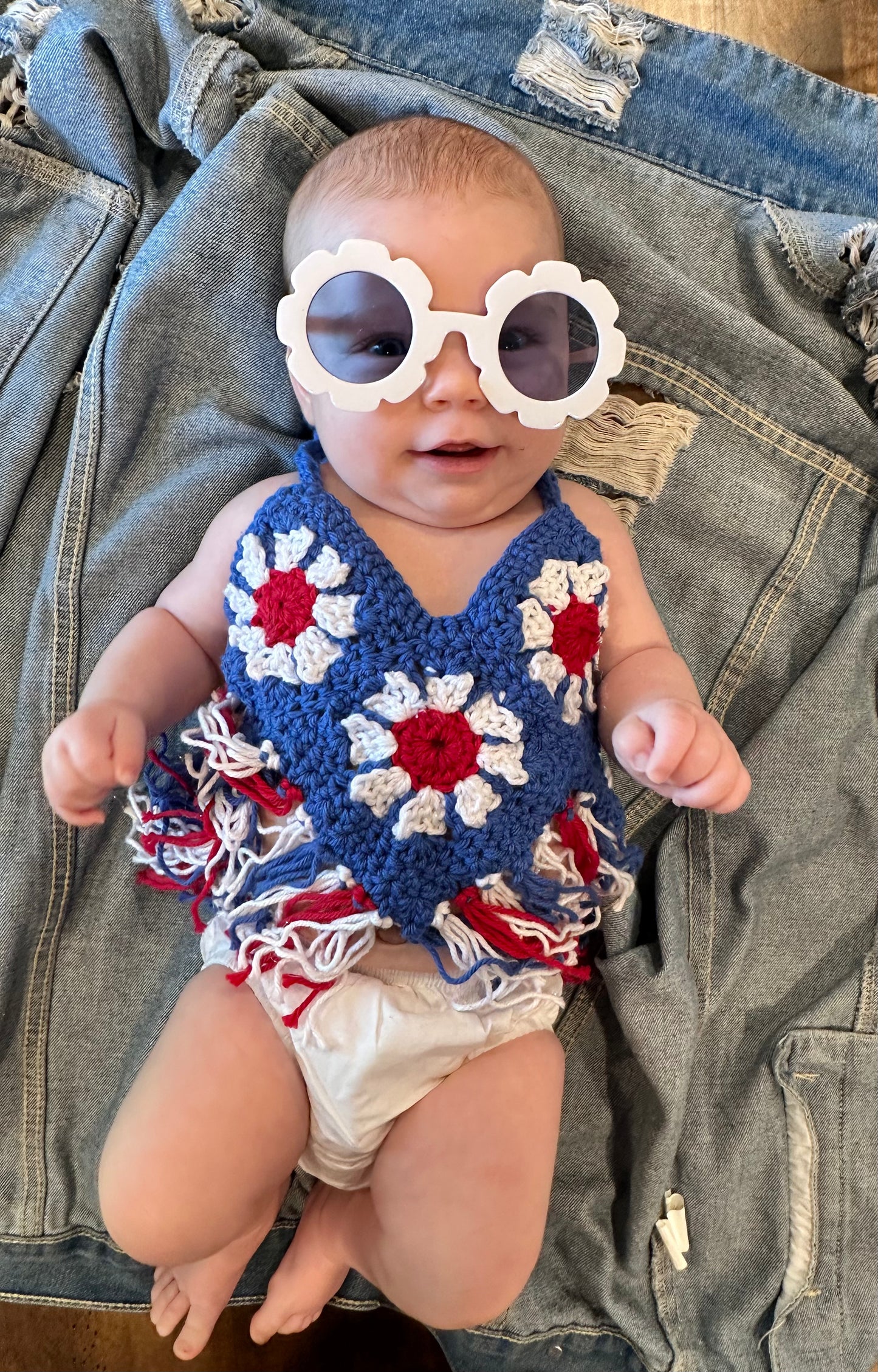 Blue, White & Red Boho Top