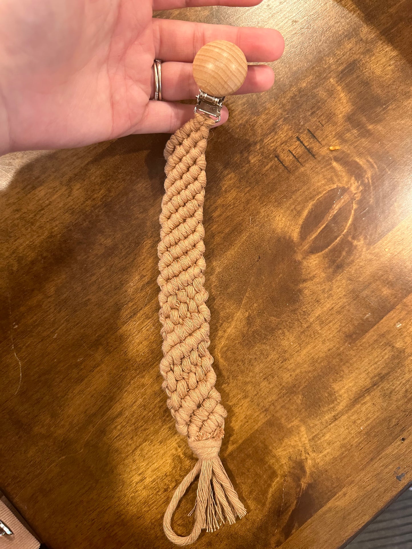 Caramel Macrame Pacifier Clip