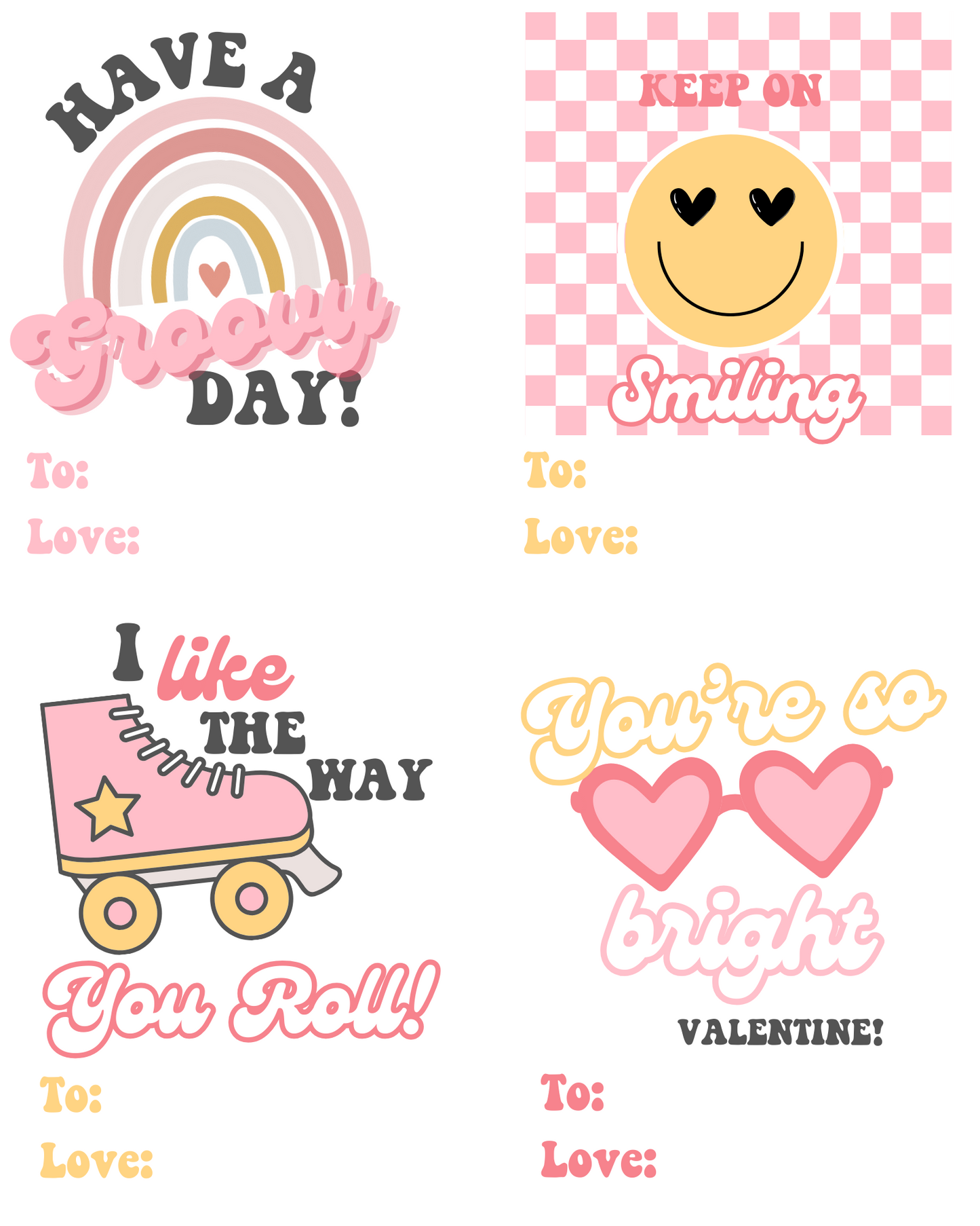 Groovy Printable Valentine's Day Cards - Digital Download