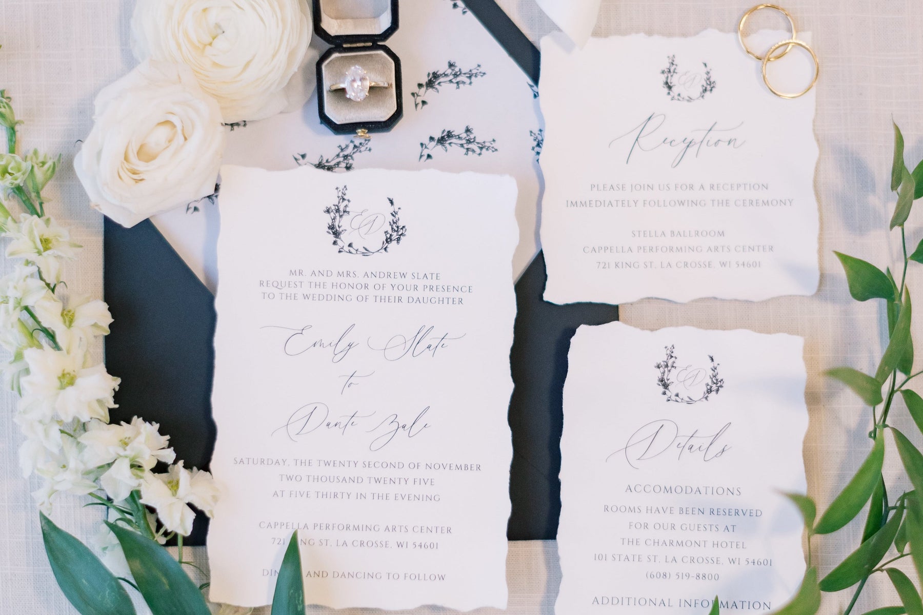 Wedding stationery and event details