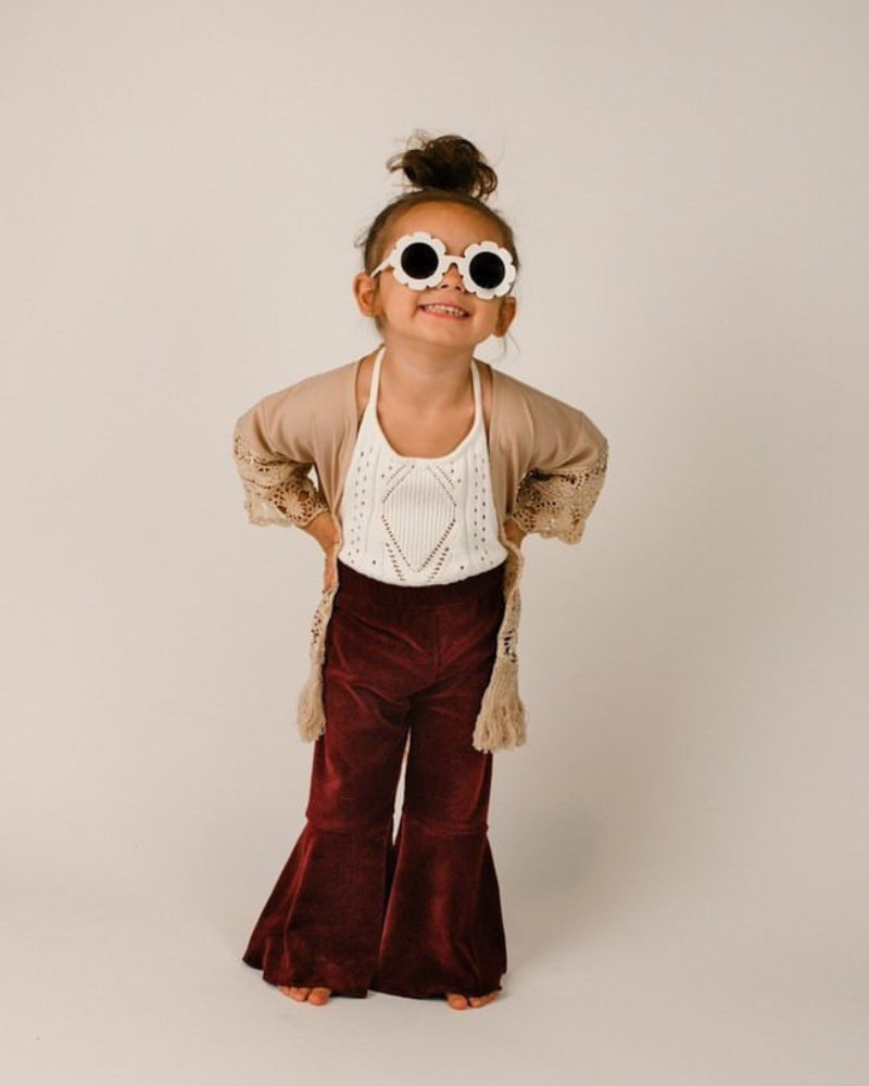 Pre-Order Lina Pleated Velour Bell Bottoms - Wine