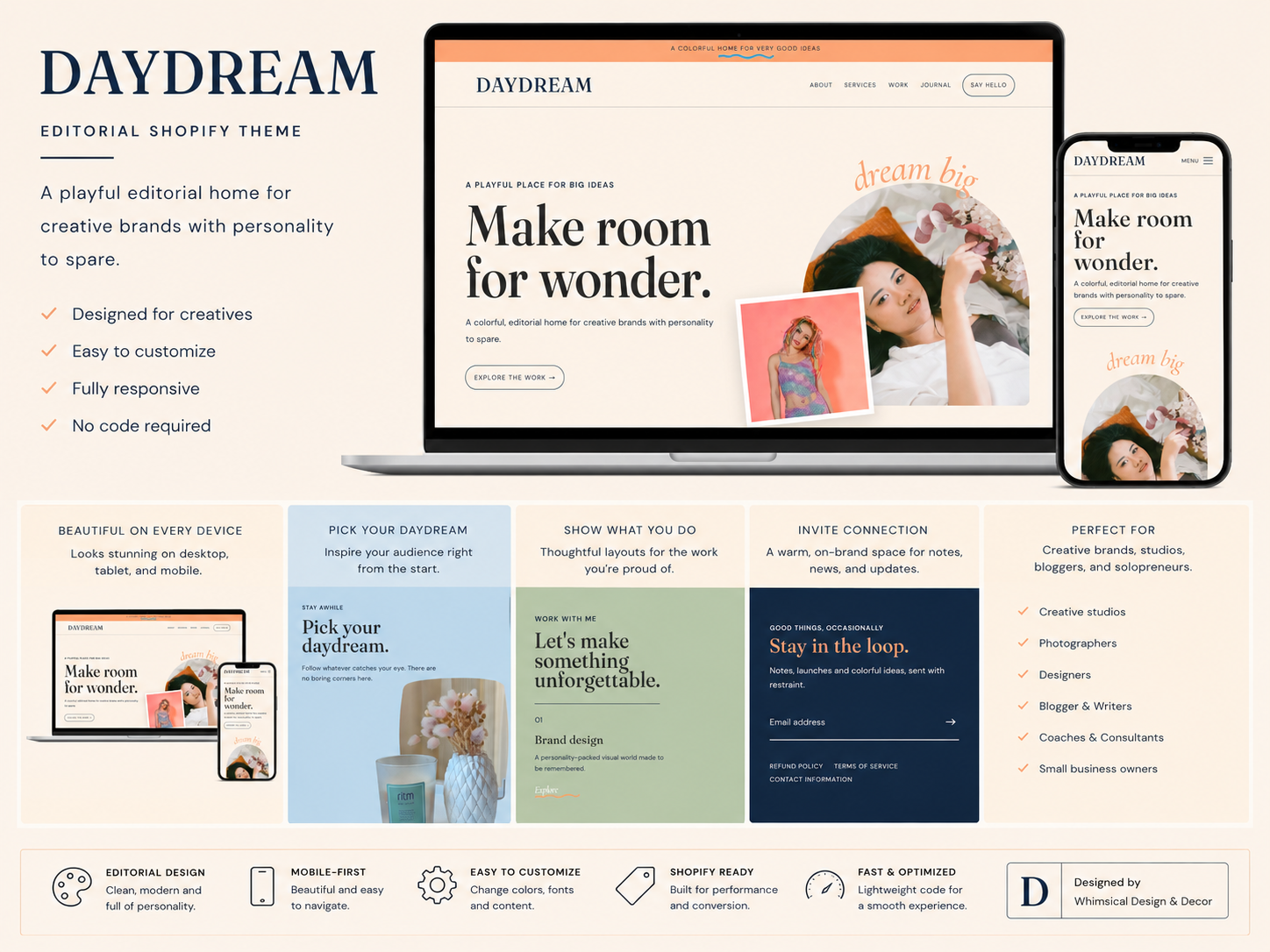 Daydream Shopify theme product showcase with desktop and mobile previews