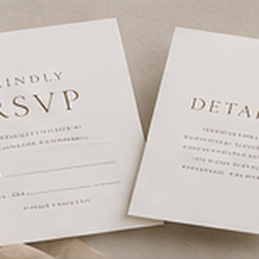 Finished wedding RSVP and details cards shown as a professional stationery print set